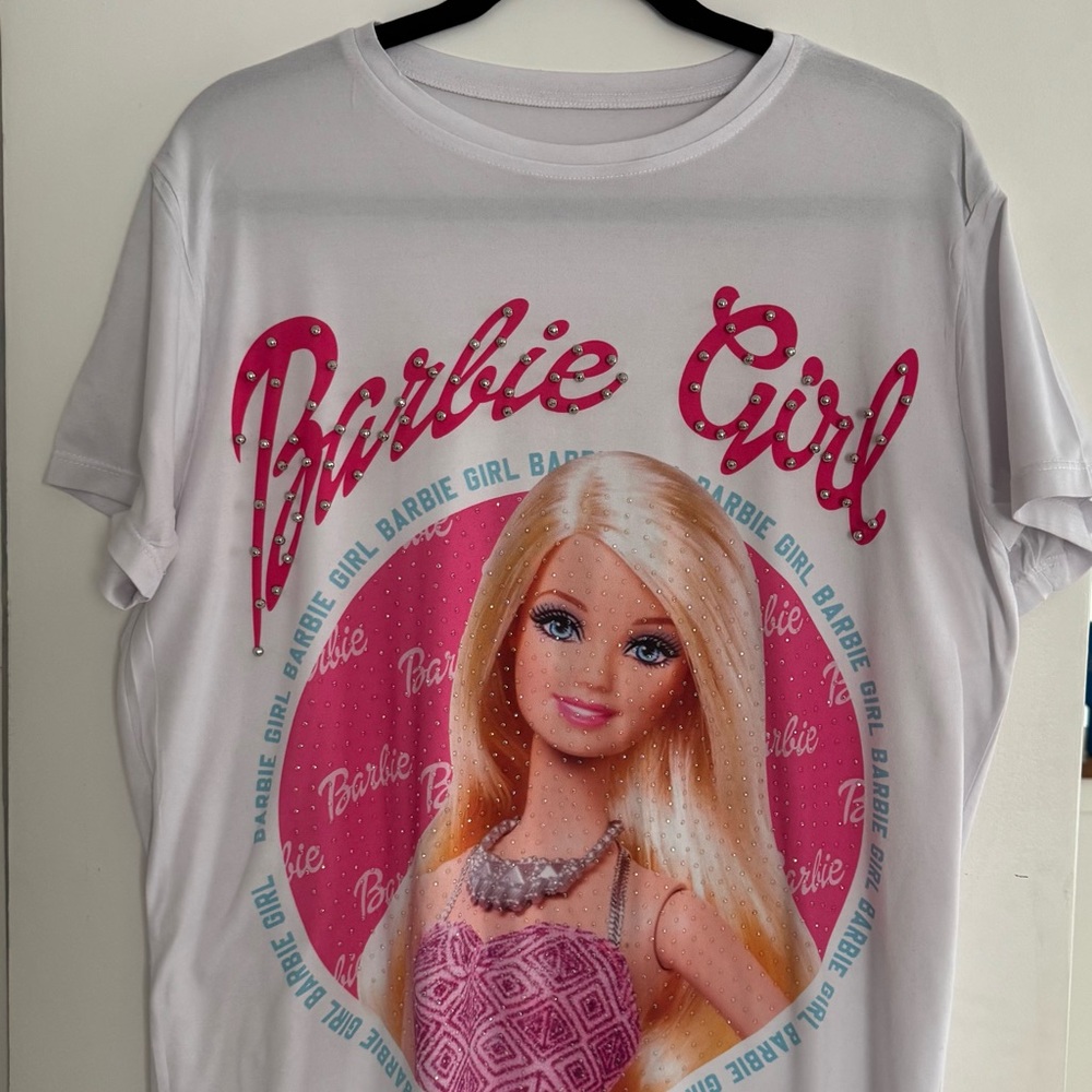 Barbie Girl bling White Tee with Pink Accents
